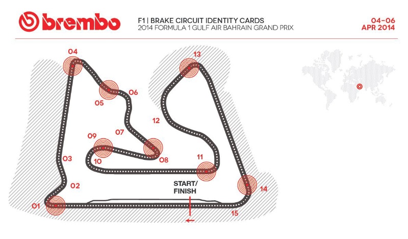 BREMBO CIRCUIT IDENTITY CARDS FOR 2014 FORMULA ONE AT BAHRAIN GRAND PRIX