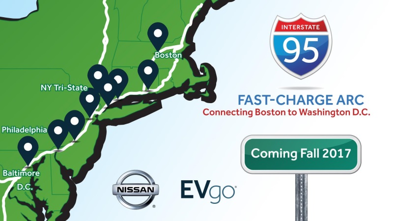 Nissan Partners With EVGO To Build I-95 Fast-Charge ARC Connecting Boston And D.C. With Electric-Vehicle Infrastructure
